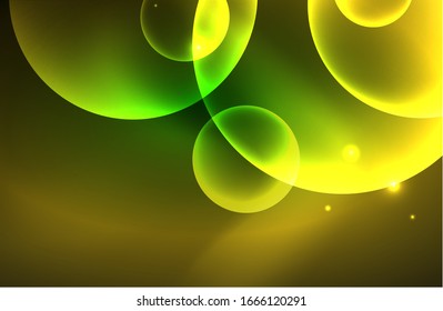 Neon shiny transparent glowing circles with light effects. Techno futuristic vector abstract background For Wallpaper, Banner, Background, Card, Book Illustration, landing page