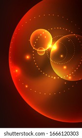 Neon shiny transparent glowing circles with light effects. Techno futuristic vector abstract background For Wallpaper, Banner, Background, Card, Book Illustration, landing page