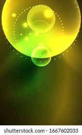 Neon shiny transparent glowing circles with light effects. Techno futuristic vector abstract background For Wallpaper, Banner, Background, Card, Book Illustration, landing page