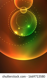 Neon shiny transparent glowing circles with light effects. Techno futuristic vector abstract background For Wallpaper, Banner, Background, Card, Book Illustration, landing page