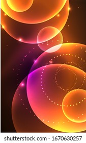 Neon shiny transparent glowing circles with light effects. Techno futuristic vector abstract background For Wallpaper, Banner, Background, Card, Book Illustration, landing page