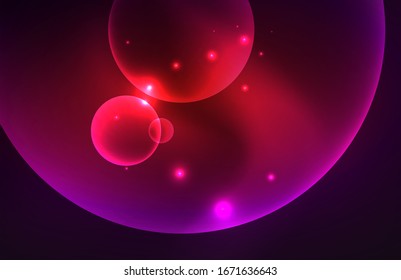 Neon shiny transparent glowing circles with light effects. Techno futuristic vector abstract background For Wallpaper, Banner, Background, Card, Book Illustration, landing page