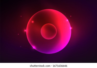 Neon shiny transparent glowing circles with light effects. Techno futuristic vector abstract background For Wallpaper, Banner, Background, Card, Book Illustration, landing page
