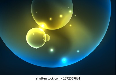 Neon shiny transparent glowing circles with light effects. Techno futuristic vector abstract background For Wallpaper, Banner, Background, Card, Book Illustration, landing page
