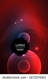 Neon shiny transparent glowing circles with light effects. Techno futuristic vector abstract background For Wallpaper, Banner, Background, Card, Book Illustration, landing page