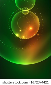 Neon shiny transparent glowing circles with light effects. Techno futuristic vector abstract background For Wallpaper, Banner, Background, Card, Book Illustration, landing page