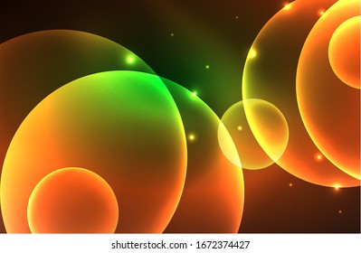Neon shiny transparent glowing circles with light effects. Techno futuristic vector abstract background For Wallpaper, Banner, Background, Card, Book Illustration, landing page