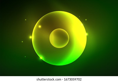 Neon shiny transparent glowing circles with light effects. Techno futuristic vector abstract background For Wallpaper, Banner, Background, Card, Book Illustration, landing page