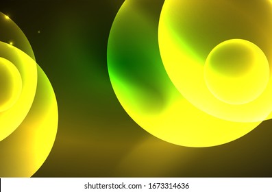 Neon shiny transparent glowing circles with light effects. Techno futuristic vector abstract background For Wallpaper, Banner, Background, Card, Book Illustration, landing page