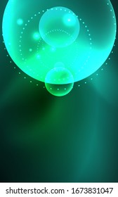 Neon shiny transparent glowing circles with light effects. Techno futuristic vector abstract background For Wallpaper, Banner, Background, Card, Book Illustration, landing page