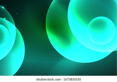 Neon shiny transparent glowing circles with light effects. Techno futuristic vector abstract background For Wallpaper, Banner, Background, Card, Book Illustration, landing page