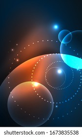 Neon shiny transparent glowing circles with light effects. Techno futuristic vector abstract background For Wallpaper, Banner, Background, Card, Book Illustration, landing page