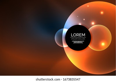 Neon shiny transparent glowing circles with light effects. Techno futuristic vector abstract background For Wallpaper, Banner, Background, Card, Book Illustration, landing page