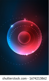 Neon shiny transparent glowing circles with light effects. Techno futuristic vector abstract background For Wallpaper, Banner, Background, Card, Book Illustration, landing page