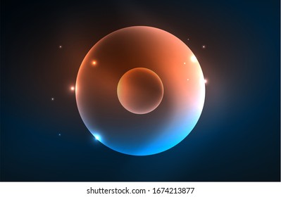 Neon shiny transparent glowing circles with light effects. Techno futuristic vector abstract background For Wallpaper, Banner, Background, Card, Book Illustration, landing page