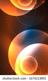 Neon shiny transparent glowing circles with light effects. Techno futuristic vector abstract background For Wallpaper, Banner, Background, Card, Book Illustration, landing page