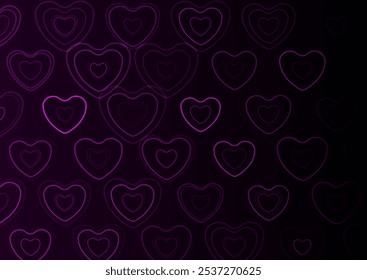 Neon shiny violet hearts abstract holiday background. St Valentines Day vector greeting design