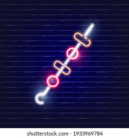 Neon Shish kebab with vegetables icon. Glowing Vector illustration icon for mobile, web and menu design. Food concept