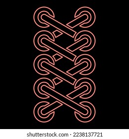 Neon shoelace of sneaker shoes Tying shoelaces Fastening rope Stitch concept Schemes of tying shoelaces Shoe lace red color vector illustration image flat style light svg