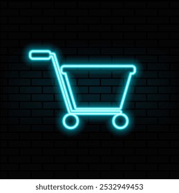 Neon shoping cart. Basket neon set. Online Shopping sign. Vector illustration.blue.