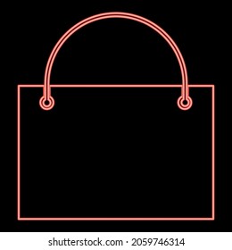 Neon shopping bag icon black color in circle outline vector illustration red color vector illustration flat style light image