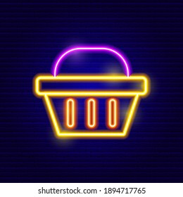 Icono de la canasta de compras Neon. Ilustración vectorial del objeto Shop.