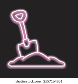 neon shovel isolated on black background. shovel icon with glowing neon lines. Vector illustration.