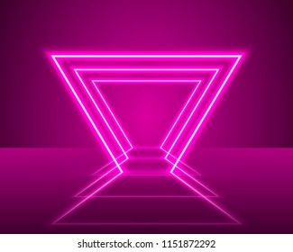 Neon show light podium purple background. Vector illustration