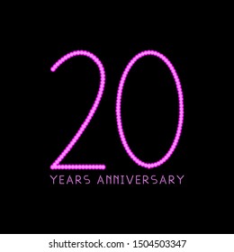 neon sign 20 years number with anniversary letters vector illustration