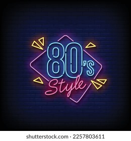 Neon Sign 80's style with brick wall background vector