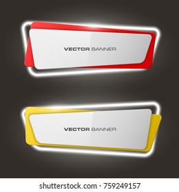 Neon sign. Abstract banner set. Nameplate neon shape. Rectangle form advertising banner poster. Flat title banner image. Advertising neon design shape. label ribbon tag. Straight arrow ribbon banner