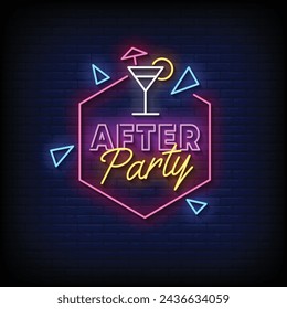 Neon Sign after party with brick wall background vector