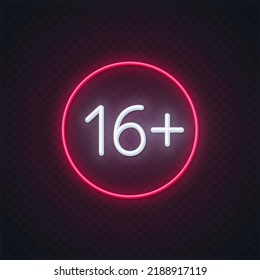 Neon sign of age limit 16 plus on a transparent background