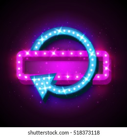 Neon sign with arrow and glowing light background for your sale banners, sale flayers or advertising