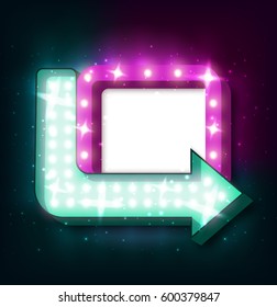 Neon sign with arrow and glowing light background for your sale banners, sale flayers or advertising