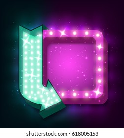 Neon sign with arrow and glowing light background for your sale banners, sale flayers or advertising