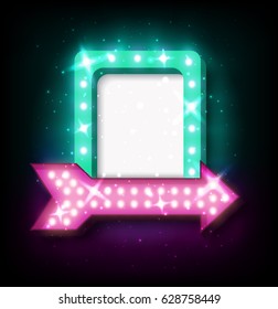 Neon sign with arrow and glowing light background for your sale banners, sale flayers or advertising