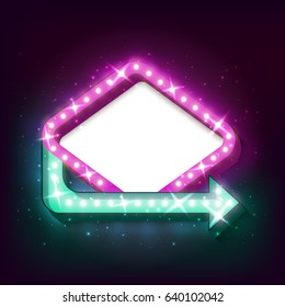 Neon sign with arrow and glowing light background for your sale banners, sale flayers or advertising