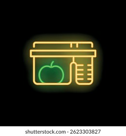 Neon sign of baby food container with apple and measuring spoon