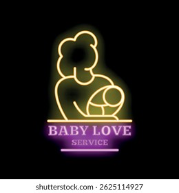 Neon sign for baby love service featuring a woman holding a baby, perfect for businesses