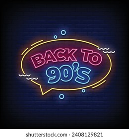 Neon Sign back to 90s with brick wall background vector