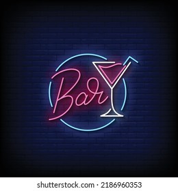 Neon Sign bar with Brick Wall Background Vector