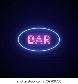 Neon Sign Bar. Neon Signboard On Dark Background. Vector Illustration.