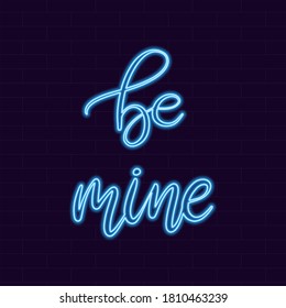 Neon sign be nice calligraphic lettering vector illustration with calligraphy style word. Handwritten text for fabric print, poster, card. Light banner, glowing neon signboard.