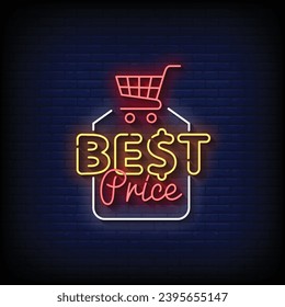 Neon Sign best price with brick wall background vector