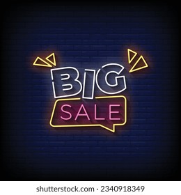 Neon Sign big sale with brick wall background vector