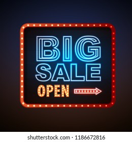 Neon sign big sale open. Vintage electric signboard