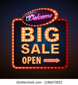 Neon sign big sale open. Vintage electric signboard