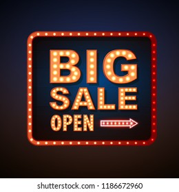 Neon sign big sale open. Vintage electric signboard