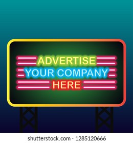 neon sign billboard for outdoor advertising glowing box. vector illustration